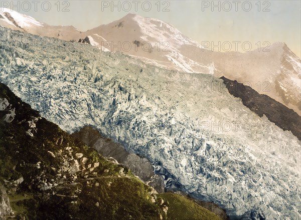 Glacier, Aiguille du Gouter, Chamonix Valley, France, c. 1890, Historic, digitally enhanced