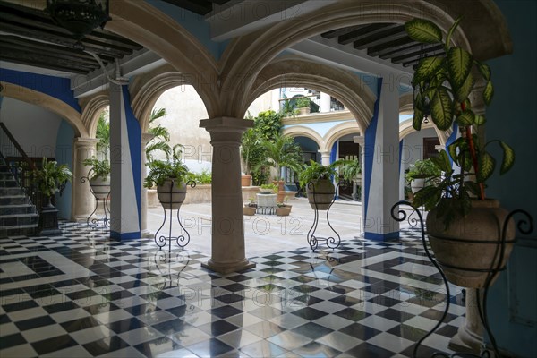 Spanish colonial architecture in courtyard at former Hotel Cuauhtemoc, Campeche city, Campeche