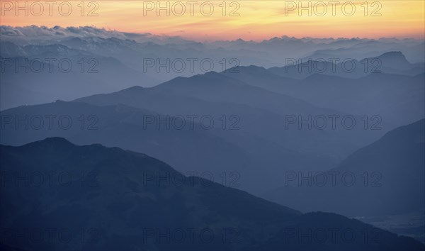Evening mood, Dramatic mountain landscape, View from Hochkönig, Salzburger Land, Austria, Europe