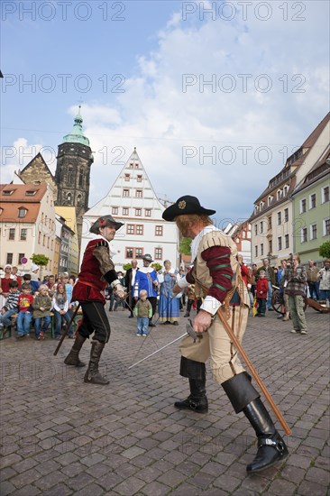 Pirna the members of the association Der Retter playfully re-enact the invasion of the Swedes in