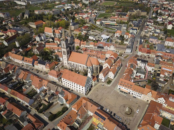 Oschatz in Central Saxony, St. Ägidien town church with Neumarkt and town hall