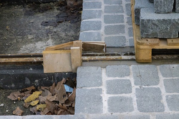 The historic Sohienstrasse in Dresden's Old Town, receives new tram tracks and a cobblestone