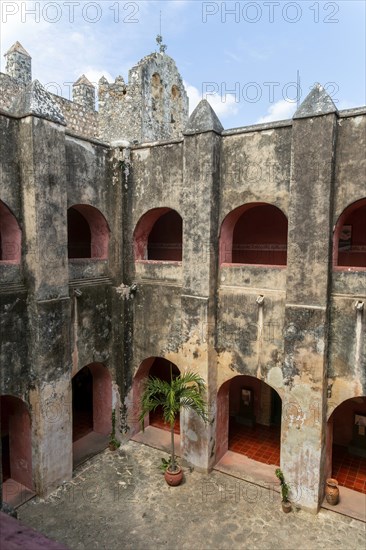 Interior courtyard of Convent of San Bernardino of Sienna, Valladolid, Yucatan, Mexico, Central