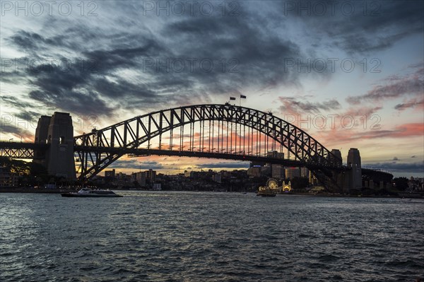 Sunset over Sydney harbour bridge Sydney, New South Wales, Australia, Oceania