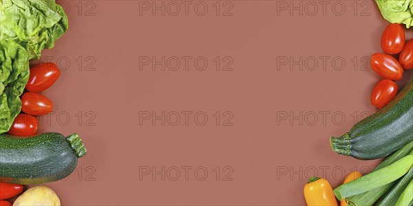 Banner with healthy vegetables with salad, zucchini, tomatoes, potatoes and bell pepper framing