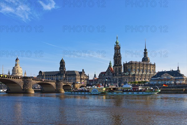 Dresden Silhouette View from Neustätter Elbufer to Dresden Old Town