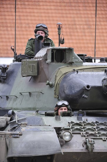 Driver and commander in turret of Leopard 1 battle tank of the Belgian army, Belgium, Europe