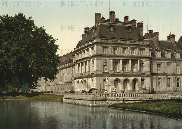 Fontainebleau Castle, Ile-de-France, France, c. 1890, Historic, digitally enhanced reproduction of