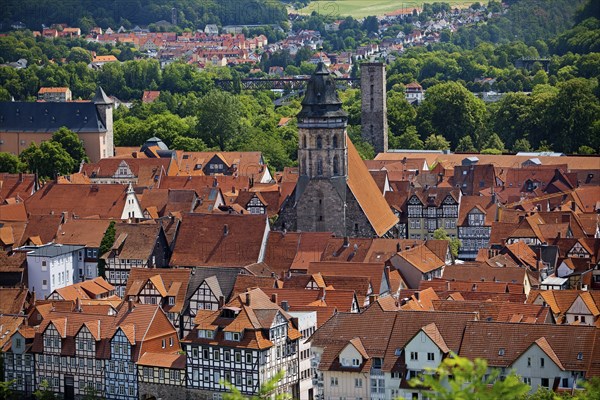 Town view from an elevated viewpoint with the church of St. Blasius, Hann. Münden or Hannoversch