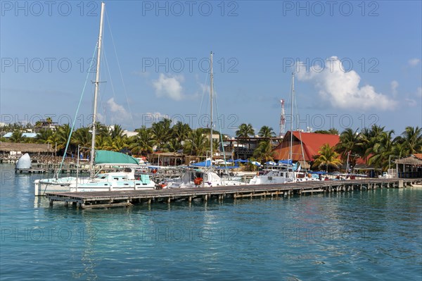 Yachts moored at Isla Mujeres, Caribbean Coast, Cancun, Quintana Roo, Mexico, Central America