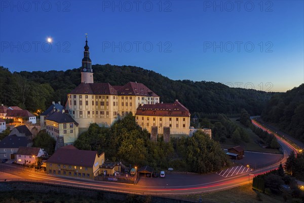 Weesenstein Castle in the Müglitz Valley, at blue hour