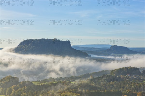 Lilienstein in the morning mist