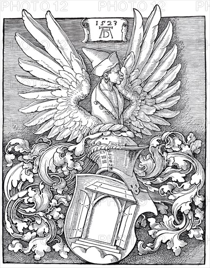The coat of arms of Dürer, woodcut by Albrecht Dürer, historical, digitally improved reproduction