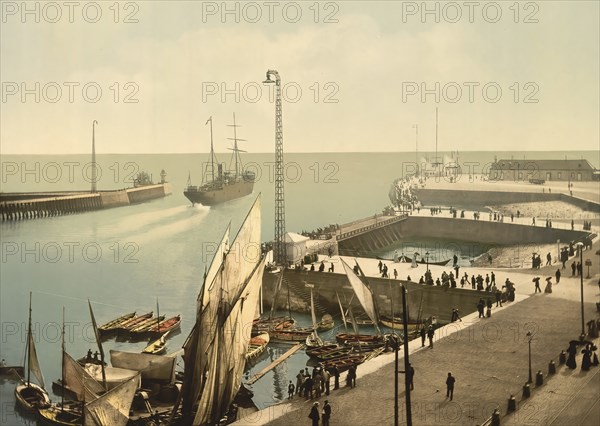 Entrance to the harbour, Le Havre, France, c. 1890, Historic, digitally enhanced reproduction of a