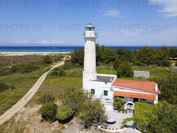 Aerial view, lighthouse, Cape Possidi, Kassandra, Chalkidiki, Greece, Europe
