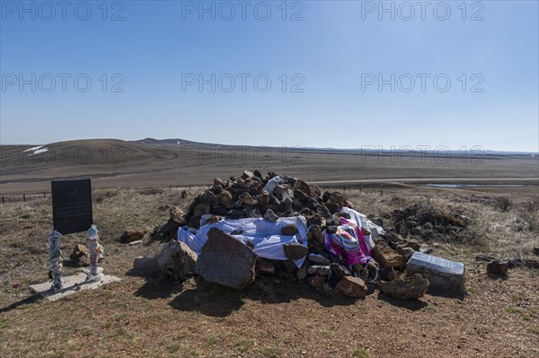 Mongol monument in the steppe of eastern Kazakhstan
