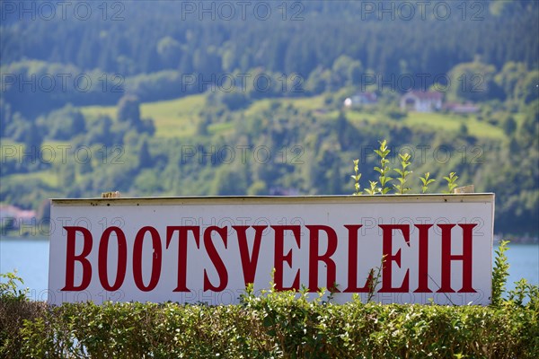 Sign, boat rental, Lake Millstatt, Millstatt, Carinthia, Austria, Europe