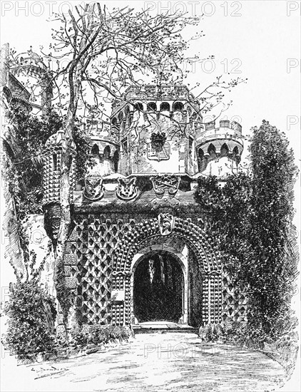 Portal, former royal castle Penha in Cintra, province Estremadura, district Lisbon, gate, masonry,