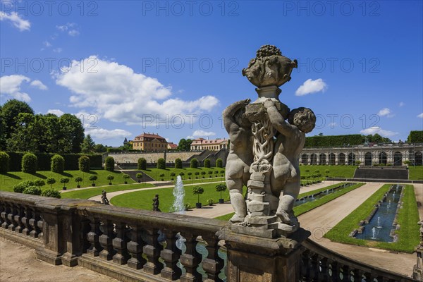 The Grosssedlitz Baroque Garden with the Friedrichschlösschen is situated on a hill on the left