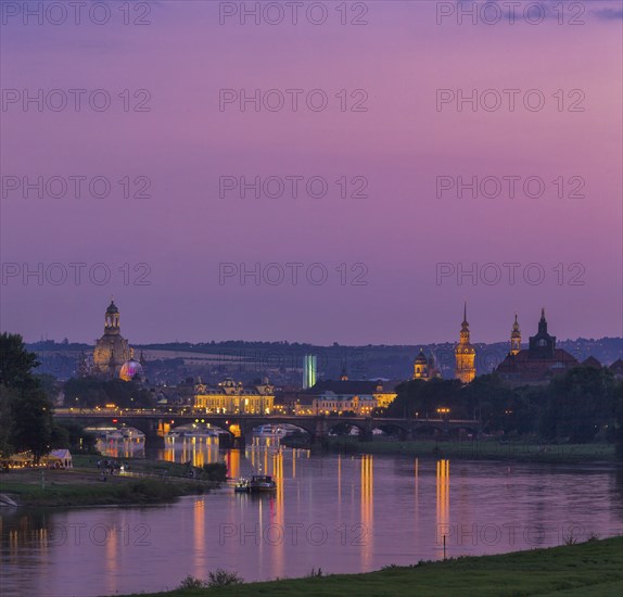 Dresden silhouette, evening view from the Waldschlösschen to the Old Town