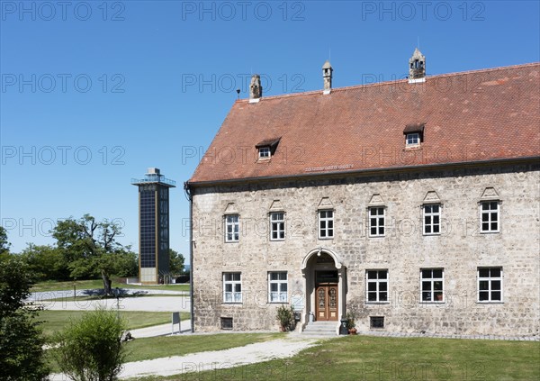 Castle area Obernberg with observation tower eINNblick, Obernberg, Innviertel, Upper Austria,