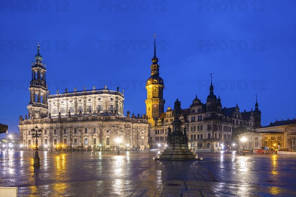 Court Church, Residence Palace, Hausmann Tower, King Johann Monument and Schinkel Guard at