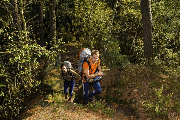 Climbers in Rathen in Saxon Switzerland