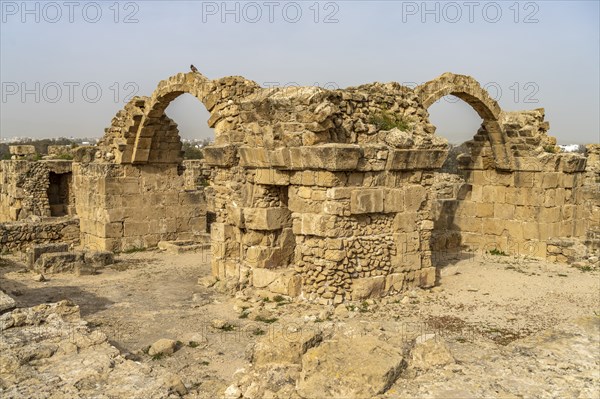 Ruins of the medieval fortress of Saranda Kolones, Paphos Archaeological Park, Cyprus, Europe