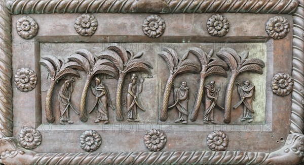 Disputing Prophets, detail Porta di San Ranieri, sculptor Bonanus of Pisa, Bonanno Pisano, 1180,