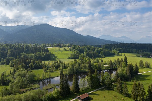 Bad Heilbrunn, drone shot, Upper Bavaria, Bavaria, Germany, Europe