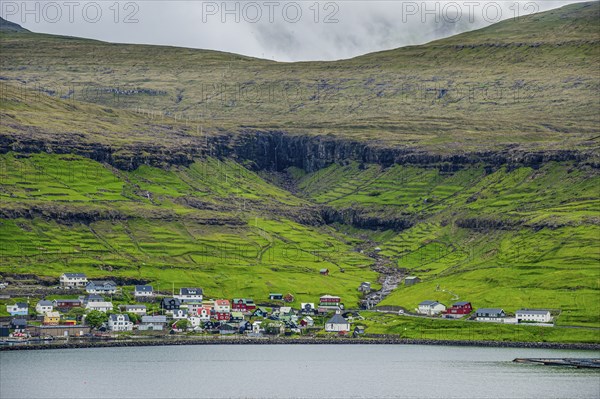 Little village perched on the hills of Streymoy, Faroe islands, Denmark, Europe