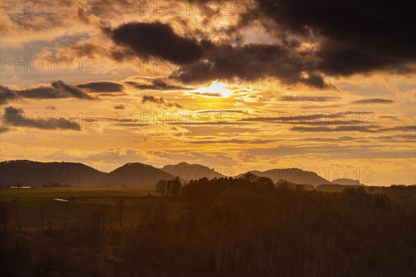 View from the small bastion in the Elbe Sandstone Mountains near Schmilka, high above the Elbe with