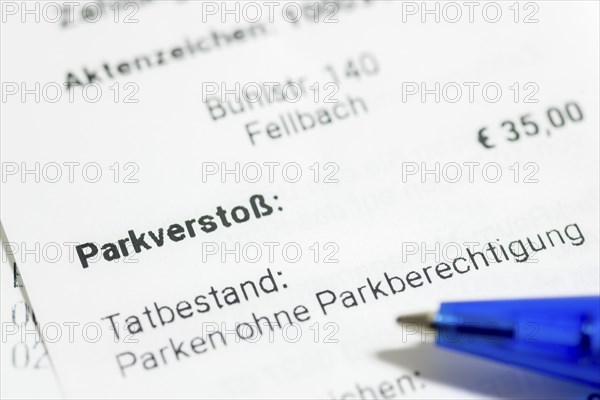 Ticket, parking offence, parking ticket, demand for payment, pen, Baden-Württemberg, Germany,