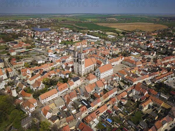 Oschatz in Central Saxony, St. Ägidien town church with Neumarkt and town hall