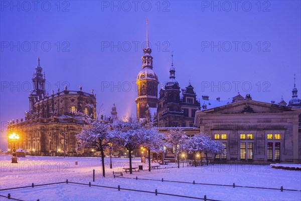 Snow-covered Theatre Square with the Court Church, Residence Palace and Schinkel Guard