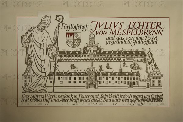 Painting and monument to Prince Bishop and founder Julius Echter von Mespelbrunn of the