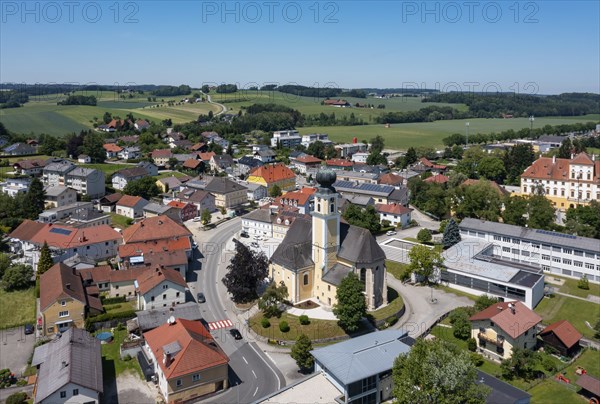 Drone shot, Aurolzmünster, Innviertel, Upper Austria, Austria, Europe