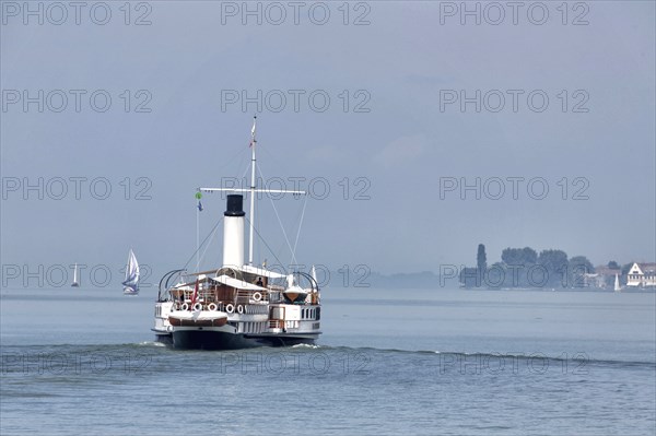 Historic paddle steamer, steamship Hohentwiel on Lake Constance, Lindau, Bavaria, Germany, Europe