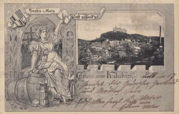Hopfen und Malz, Old picture postcard from the beer town Kulmbach, 1917, Upper Franconia, Bavaria,
