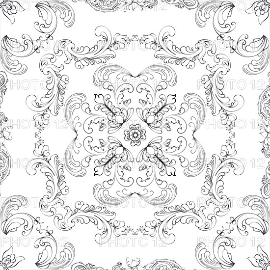 Hand drawn seamless floral pattern on a white background, vector textile template