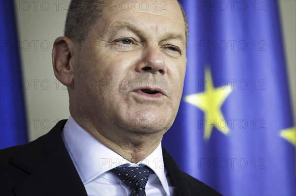Olaf Scholz, Federal Chancellor, photographed at a press conference after the joint talks with