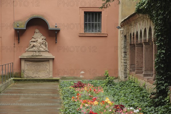Pieta built 1764 with cloister in Lusamgärtchen, Würzburg, Lower Franconia, Franconia, Bavaria,