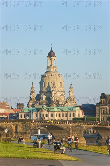Dresden Silhouette View from Neustätter Elbufer to Dresden Old Town