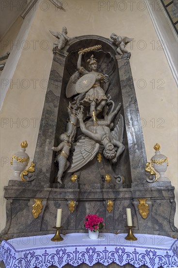 Archangel Gabriel, figure altar in the castle chapel at Waldenburg Castle, Waldenburg, Hohenlohe,