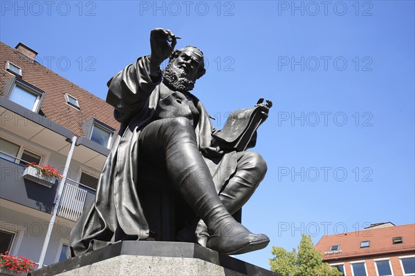 Hans Sachs Monument on Nuremberg's Hans Sachs Square, Nuremberg, Middle Franconia, Bavaria,
