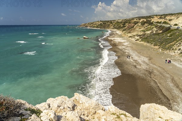 Petra tou Romiou beach, the Rock of Aphrodite in Kouklia near Paphos, Cyprus, Europe