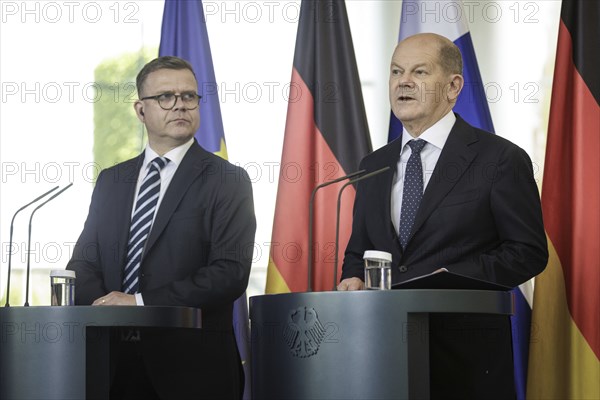 (R-L) Olaf Scholz, Federal Chancellor, and Petteri Orpo, Prime Minister of the Republic of Finland,