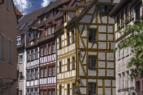 Medieval half-timbered houses, Weissgerbergasse, Nuremberg, Middle Franconia, Bavaria, Germany,