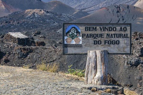 Signpost near vulcano on Fogo. Cabo Verde. Africa