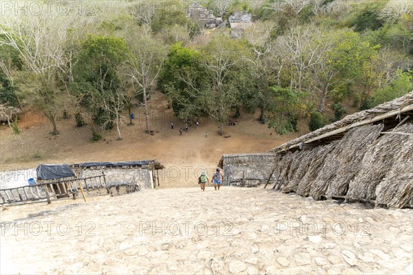 People climbing El Torre, The Tower, Ek Balam Mayan ruins, near Valladoid, Temozon, Yucatan,